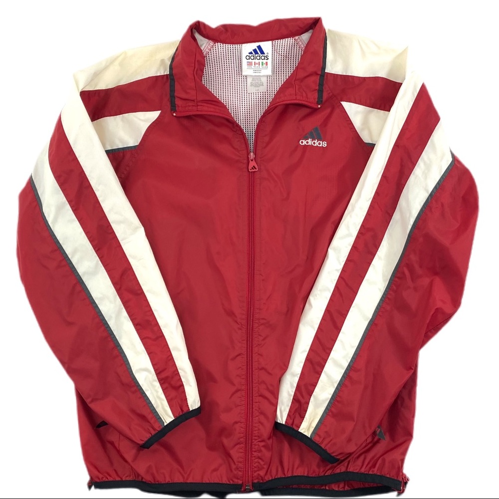 Vintage 1990s Adidas Windbreaker Jacket Red White Size Large